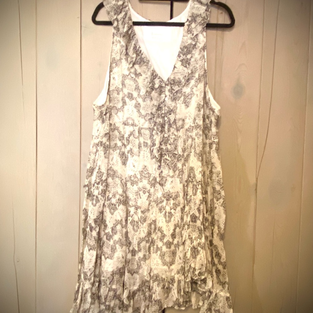 Anthropologie Gray and White Asymmetrical Tiered Sundress